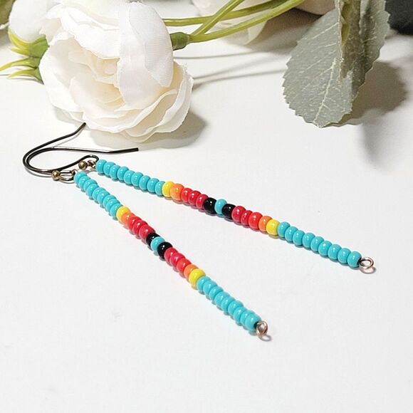 seed bead earrings 685#mfs Seed beaded minimalist stick earrings sweater stripes - Picture 1 of 5